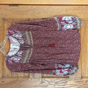 Grace + Karma Long Lantern Sleeve Abstract Floral Bohemian Blouse Size S